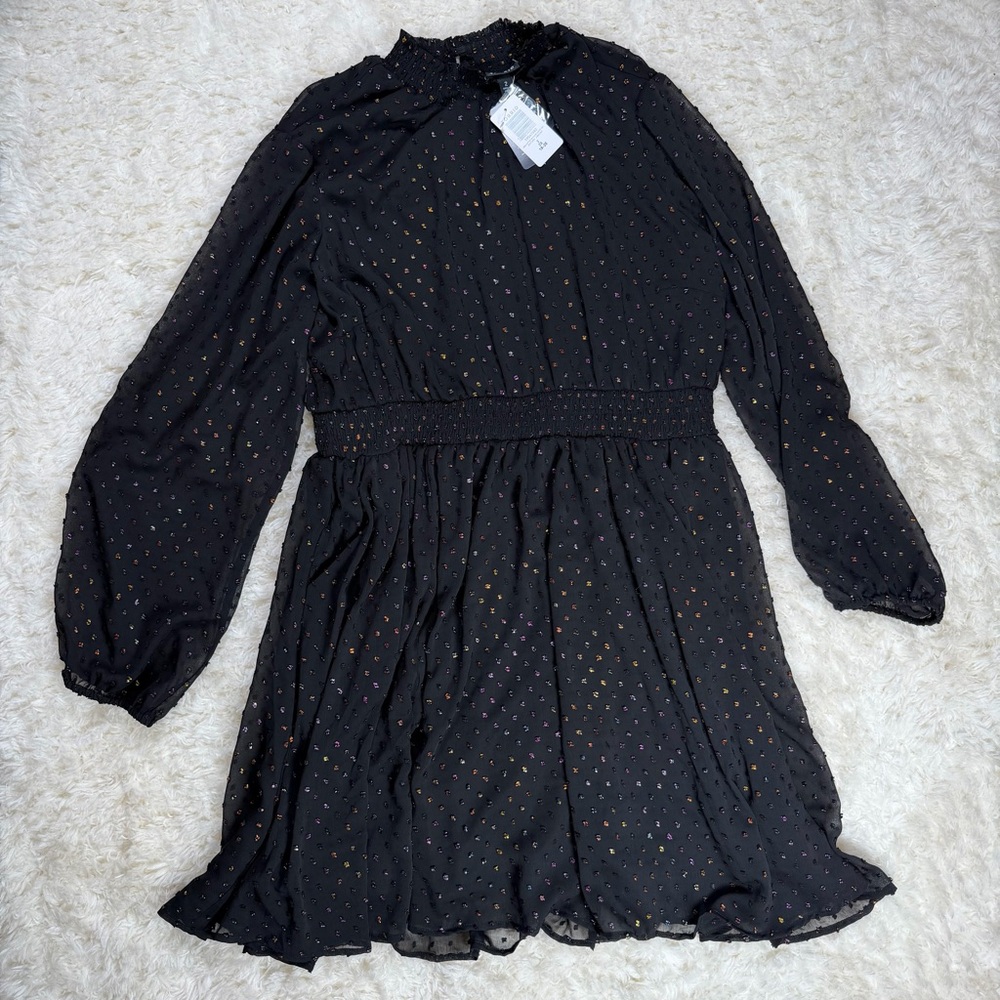 Torrid Mini Rainbow Clip Dot Blouson Sleeve Dress Black Size 2 (18/20) - Picture 5 of 7